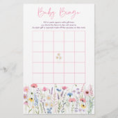 Pink Meadow Wildflowers Baby shower Bingo spel (Voorkant)