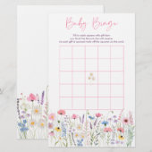 Pink Meadow Wildflowers Baby shower Bingo spel (Voorkant / Achterkant)