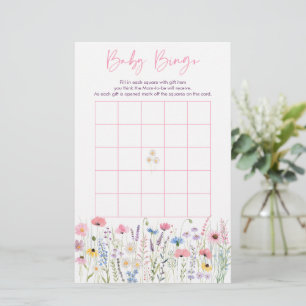 Pink Meadow Wildflowers Baby shower Bingo spel