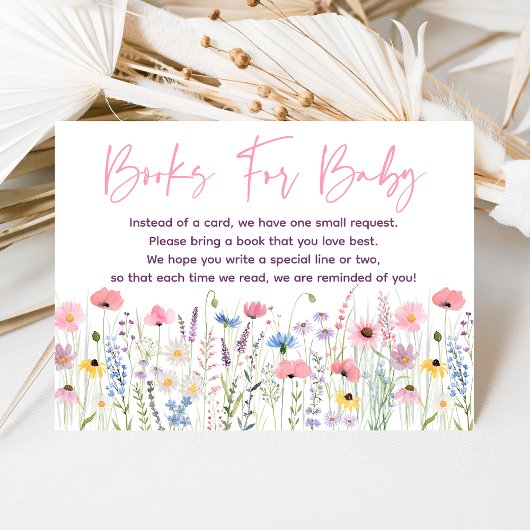 Pink Meadow Wildflowers Baby Shower Book Request Informatiekaartje