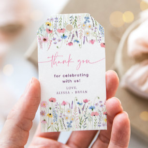 Pink Meadow Wildflowers Baby shower Cadeaulabel