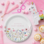 Pink Meadow Wildflowers Baby shower Papieren Bordje (Feest)