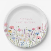 Pink Meadow Wildflowers Baby shower Papieren Bordje (Voorkant)