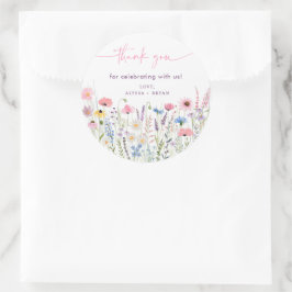 Pink Meadow Wildflowers Baby shower Ronde Sticker