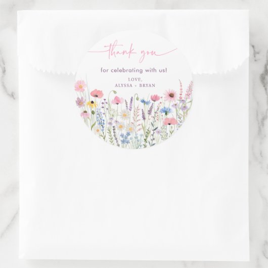Pink Meadow Wildflowers Baby shower Ronde Sticker (Tas)