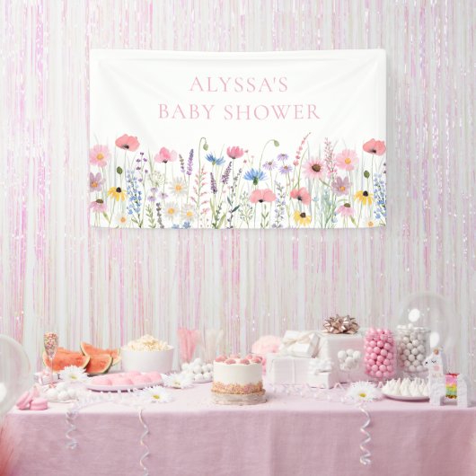 Pink Meadow Wildflowers Baby shower Spandoek (Feest)
