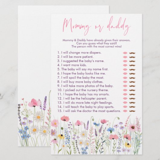 Pink Meadow Wildflowers Mama of Daddy Douche Spel (Voorkant / Achterkant)