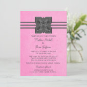 Pink Medallion Border Wedding Invite Kaart (Staand voorkant)