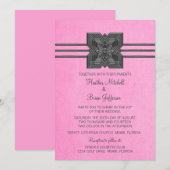 Pink Medallion Border Wedding Invite Kaart (Voorkant / Achterkant)