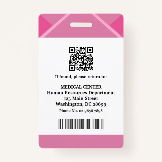 Pink Medical Doctor Nurse Aged Security Photo ID Badge (Achterkant)