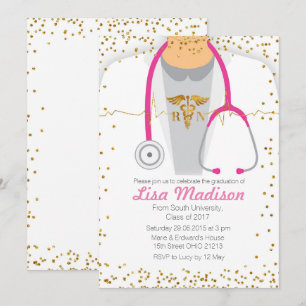 Pink Medical Nursing Graduation Party Uitnodiging
