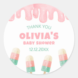 Pink Melt Ice Cream Pop Baby shower Bedankt Ronde Sticker