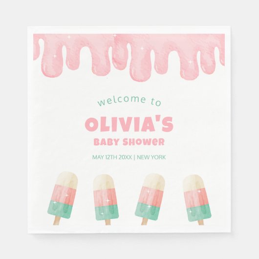 Pink Melt Ice Cream Pop Baby shower Welkom Servet (Voorkant)
