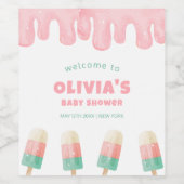 Pink Melt Ice Cream Pop Baby shower Welkom Wijn Etiket (Enkel label)