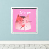 Pink Meow Cat Canvas Afdruk (Insitu (Houten vloer))