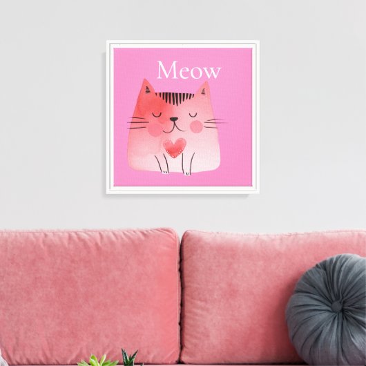 Pink Meow Cat Canvas Afdruk (Insitu (Woonkamer))