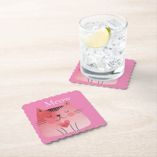 Pink Meow Cat Kartonnen Onderzetters (Insitu)