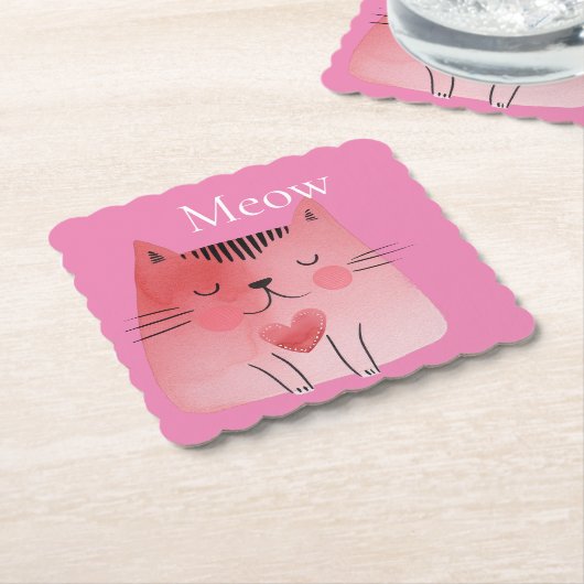 Pink Meow Cat Kartonnen Onderzetters (Gebogen)