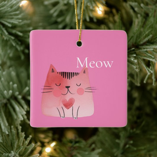 Pink Meow Cat Keramisch Ornament (Boom)