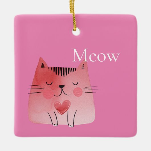 Pink Meow Cat Keramisch Ornament (Voorkant)