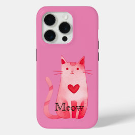 Pink Meow Heart Cat iPhone 15 Pro Case