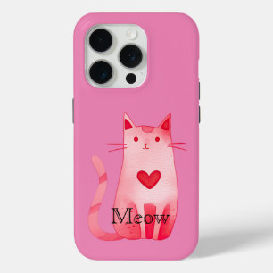 Pink Meow Heart Cat iPhone 15 Pro Case