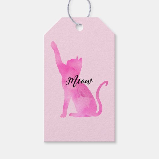Pink Meow Kitty Kat Cadeaulabel (Voorkant)