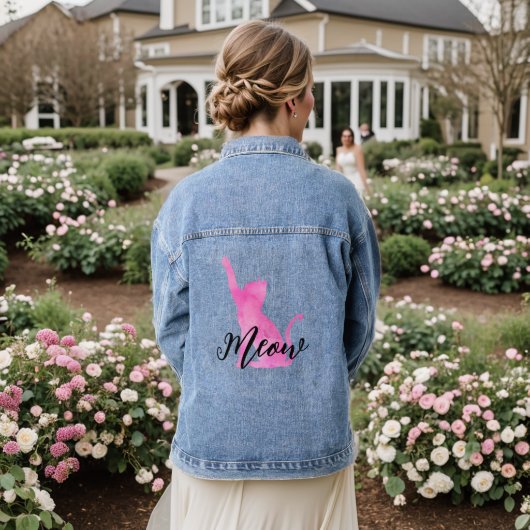 Pink Meow Kitty Kat Denim Jacket (Huwelijk Achterkant)