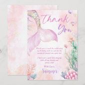 Pink Mermaid 1st Birthday Oneder The Sea Bedankkaart (Voorkant / Achterkant)
