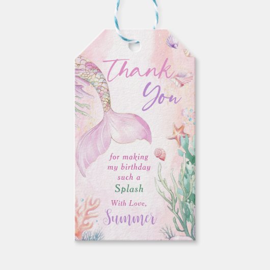 Pink Mermaid 1st Birthday Oneder The Sea Cadeaulabel (Voorkant)