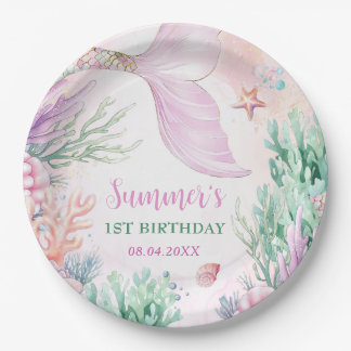 Pink Mermaid 1st Birthday Oneder The Sea Papieren Bordje