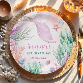 Pink Mermaid 1st Birthday Oneder The Sea Papieren Bordje