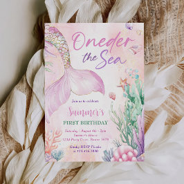 Pink Mermaid 1st Birthday Oneder the Sea Party Kaart