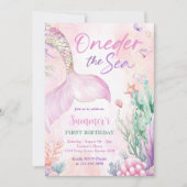 Pink Mermaid 1st Birthday Oneder the Sea Party Kaart (Voorkant)