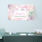 Pink Mermaid 1st Birthday Oneder the Sea Party Spandoek (Beurs)