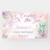 Pink Mermaid 1st Birthday Oneder the Sea Party Spandoek (Horizontaal)
