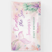 Pink Mermaid 1st Birthday Oneder the Sea Party Spandoek (Verticaal)