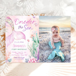 Pink Mermaid 1st Birthday Oneder the Sea Photo Kaart