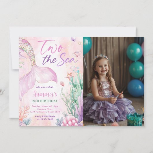 Pink Mermaid 2nd Birthday Two the Sea Photo Kaart (Voorkant)