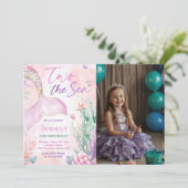 Pink Mermaid 2nd Birthday Two the Sea Photo Kaart (Staand voorkant)