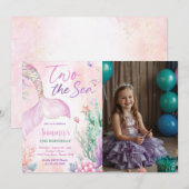 Pink Mermaid 2nd Birthday Two the Sea Photo Kaart (Voorkant / Achterkant)