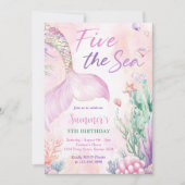 Pink Mermaid 5th Birthday Five the Sea Party  Kaart (Voorkant)