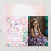 Pink Mermaid 5th Birthday Five the Sea Photo Kaart (Voorkant / Achterkant)