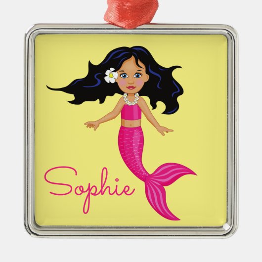 Pink Mermaid art, persoonlijk cadeau Metalen Ornament (Voorkant)