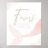 Pink Mermaid Girl Birthday Favors Sign Poster (Voorkant)