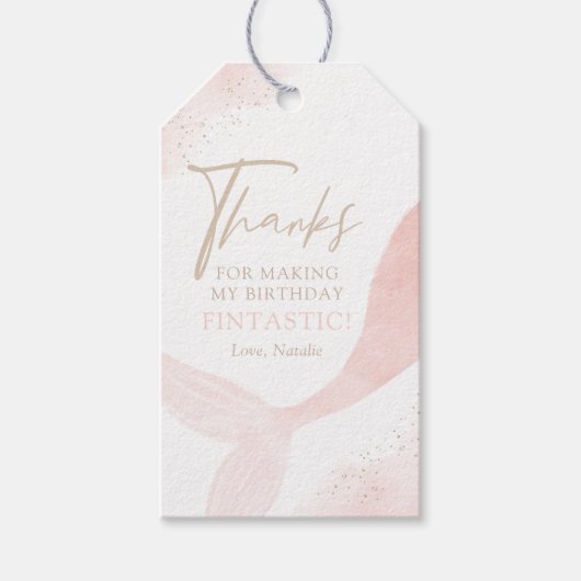 Pink Mermaid Girl Birthday Party Cadeaulabel (Voorkant)