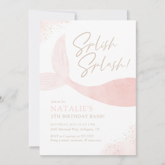 Pink Mermaid Girl Birthday Party Kaart (Voorkant)