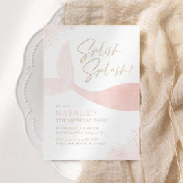 Pink Mermaid Girl Birthday Party Kaart