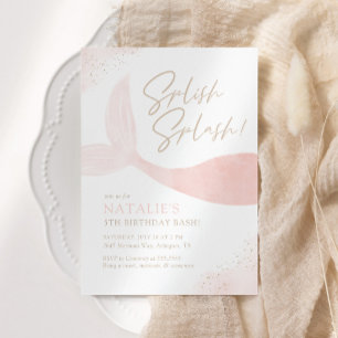 Pink Mermaid Girl Birthday Party Kaart