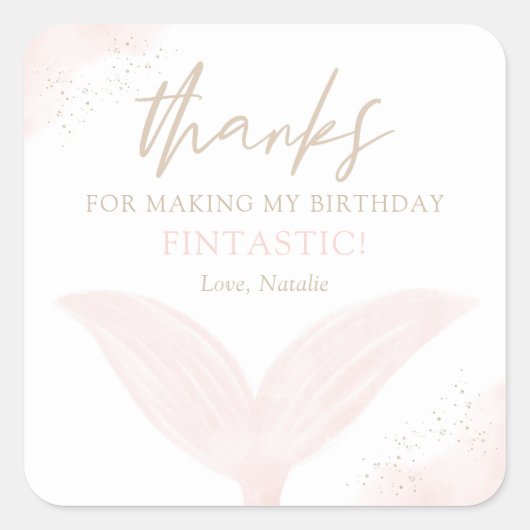 Pink Mermaid Girl Birthday Party Vierkante Sticker (Voorkant)